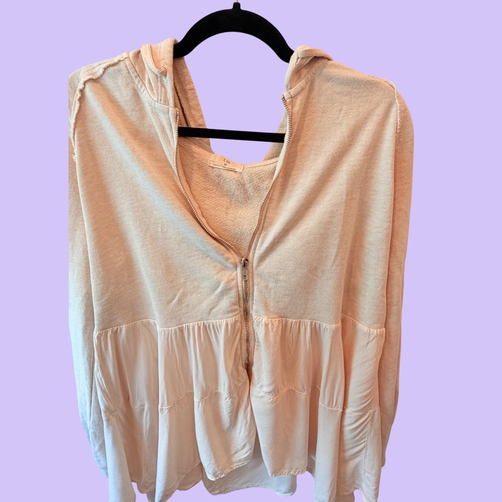 Anthropologie t.la Peach Peplum Zip Up Hoodie Sweatshirt Medium Mixed Media